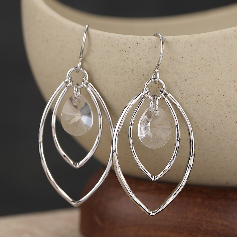 Women's Silvery Double-Layered Leaf-Shaped Openwork Pendant Earrings